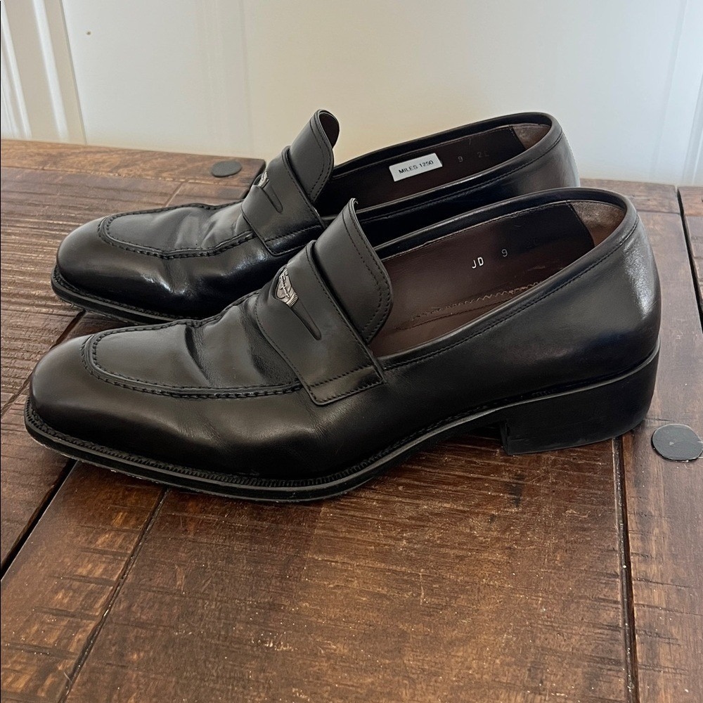Salvatore Ferragamo Men's Black Leather Penny Loafers Dress Shoes UK‎ 9 US 10